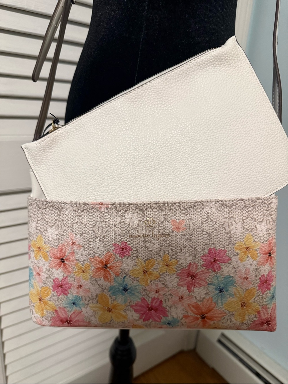 Floral Print Crossbody Bag with White Pouch